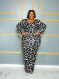 Plus Size Long Sleeve Print Bodycon Maxi Dress