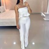Sweet Casual Solid Two Piece Pants Set