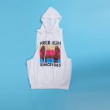 Printed Hooded Tank Top Hoodies with Front Pocket