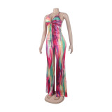 Sexy Print Twist V-Neck Cami Wide Leg Jumpsuit