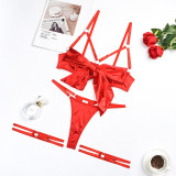 Bow Hollowed Sexy 3PCS Lingerie Set