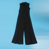 Black Mesh Patchwork See-Through Sleeveless Wide Leg Keyhole Back Slit Jumpsuit