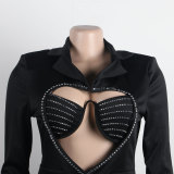 Sexy Solid Rhinestone Bra +Blazer Dress Fashion 2-Piece Set