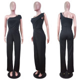 Women's Solid One Shoulder Sleeveless Wide Leg Jumpsuit