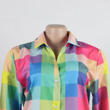 Print Colorful Long Sleeve Shirt and Shorts 2PCS Set