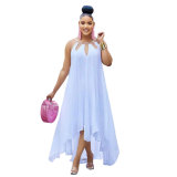 Sexy Plus Size Oversized Dress Solid O-Ring Sleeveless Loose High Low Dress