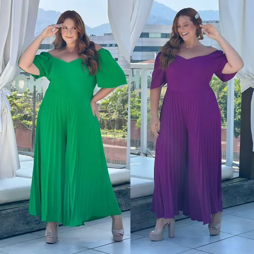 Plus Size Off Shoulder Loose Pleated Wide Leg Jumpsuit