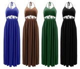 Sexy Hollow Out Low Back Halter Casual Slit Maxi Dress