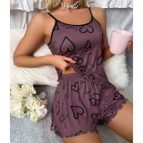 Sexy Camisole Shorts Pajamas Print Loungewear Set