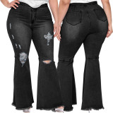 Wholesale Ripped Plus Size Bell Bottom Denim Pants