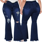 Wholesale Ripped Plus Size Bell Bottom Denim Pants