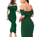 Sexy Solid Off Shoulder Ruched Bodycon Long Dress