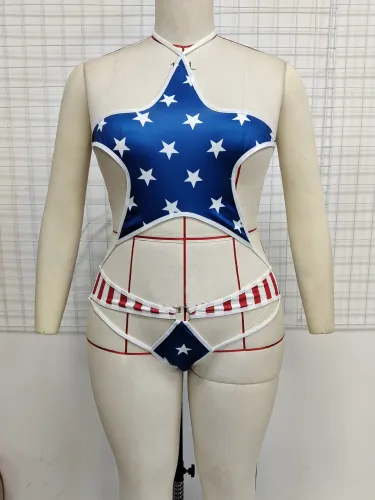Plus Size Printed One-Piece Hollow Out Sexy Bodysuit Teddies Lingerie