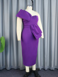 Purple Sleeveless One Shoulder Slit Back Midi Party Dress