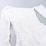 White Slash Shoulder Slit Lace Bodycon Long Sleeve Mini Dress