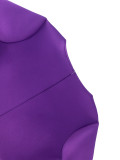 Purple Petal Sleeves Slim Waist Elegant Midi Dress