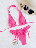 Hot Pink Drawstring Halter Bikini Set