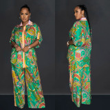 Trendy Paisley Print Half Sleeve Shirt Wide Leg Pants 2PCS Set