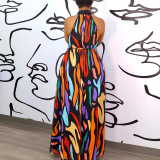 Plus Size Multicolor Sleeveless Print Maxi Dress