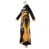 Elegant Full Sleeve Round Neck Print Long Dress