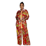 Trendy Paisley Print Half Sleeve Shirt Wide Leg Pants 2PCS Set