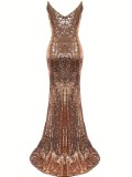Sexy Golden Off Shoulder Straps Bodycon Sequin Evening Dress