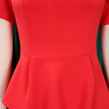 Solid Short Sleeve Fashion Slash Shoulder Peplum Dress