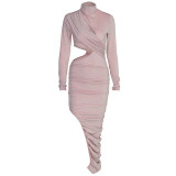 Pink Cut Out Ruched Bodycon Irregular Dress