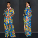 Trendy Paisley Print Half Sleeve Shirt Wide Leg Pants 2PCS Set