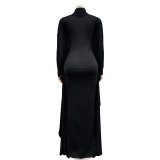 Solid Bat Style Long Sleeve Bodycon Maxi Dress