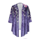 Plus Size Printed Long Sleeve Irregular Hem Shirt