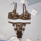 Sexy Romantic Embroidered Floral See-Through Sexy Lingerie Set