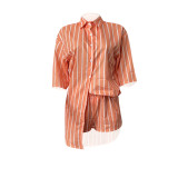 Casual Striped Print Shirt and Pocket Shorts 2PCS Set