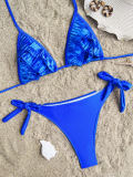 Blue Ruffles Lace-Up Two Piece Swimswear
