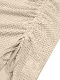 Elegant Fall/Winter U-Neck Slit Drawstring Long Sleeve Maxi Dress