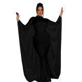 Solid Bat Style Long Sleeve Bodycon Maxi Dress