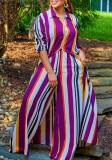 Plus Size Long Sleeve Striped Shirt Top and Loose Pants Set