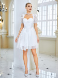 White Short Sleeve Prom Dress