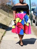 Printed Colorful Print Plus Size Vintage Skirt