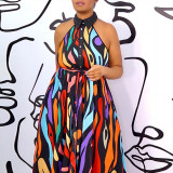 Plus Size Multicolor Sleeveless Print Maxi Dress
