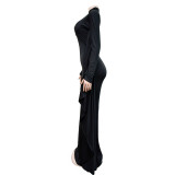 Solid Bat Style Long Sleeve Bodycon Maxi Dress