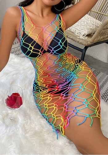 Colorful See Through High Strechy Hollow Fishnet Sexy Night Dress