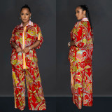 Trendy Paisley Print Half Sleeve Shirt Wide Leg Pants 2PCS Set