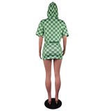 Check Print Hooded Crop Top and Mini Skirt 2PCS Set