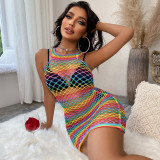 Colorful Net Night Dress Sexy Transparent Hollow Erotic Lingerie