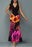 Sexy Floral Print Sleeveless V-Neck Maxi Dress
