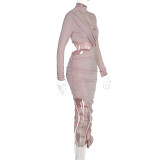 Pink Cut Out Ruched Bodycon Irregular Dress