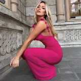 Hot Pink Fall Sexy Backless Straps Maxi Dress