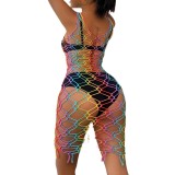 Colorful See Through High Strechy Hollow Fishnet Sexy Night Dress