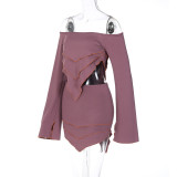 Off Shoulder Long Sleeve Irregular 2PCS Skirt Set